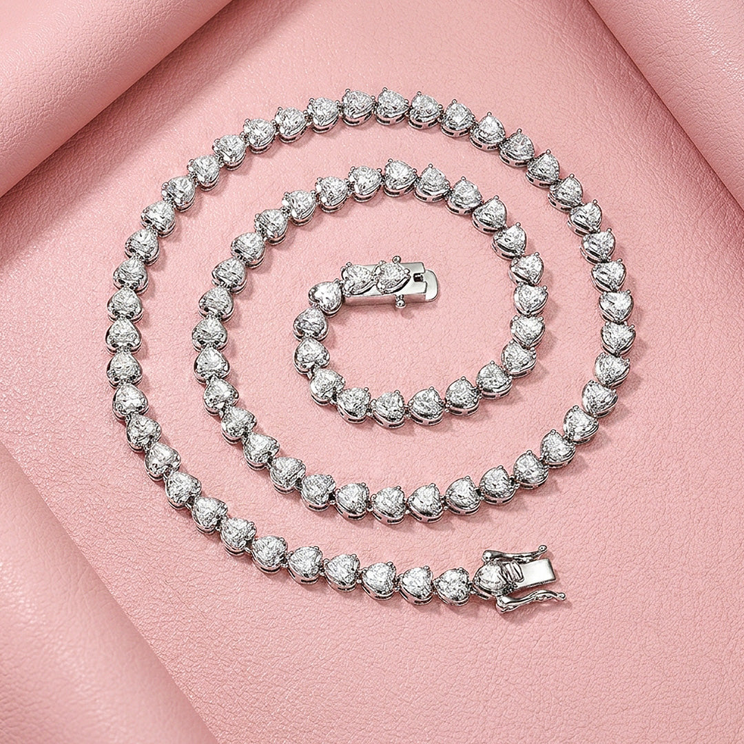 Heart Tennis Moissanite 925 Silver Necklace | PRM2070