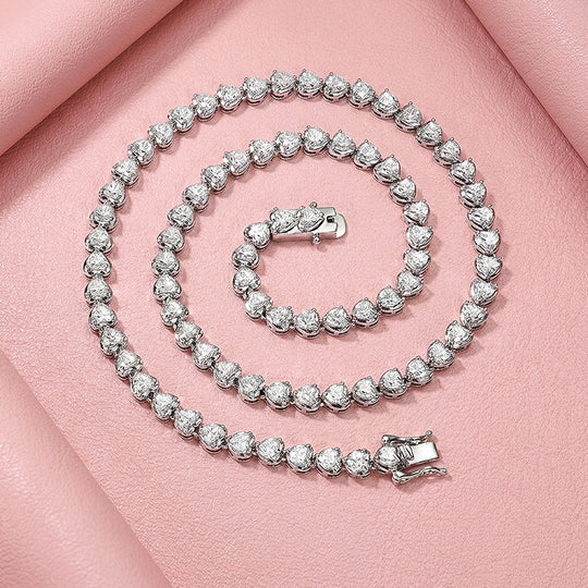 Heart Tennis Moissanite 925 Silver Necklace | PRM2070