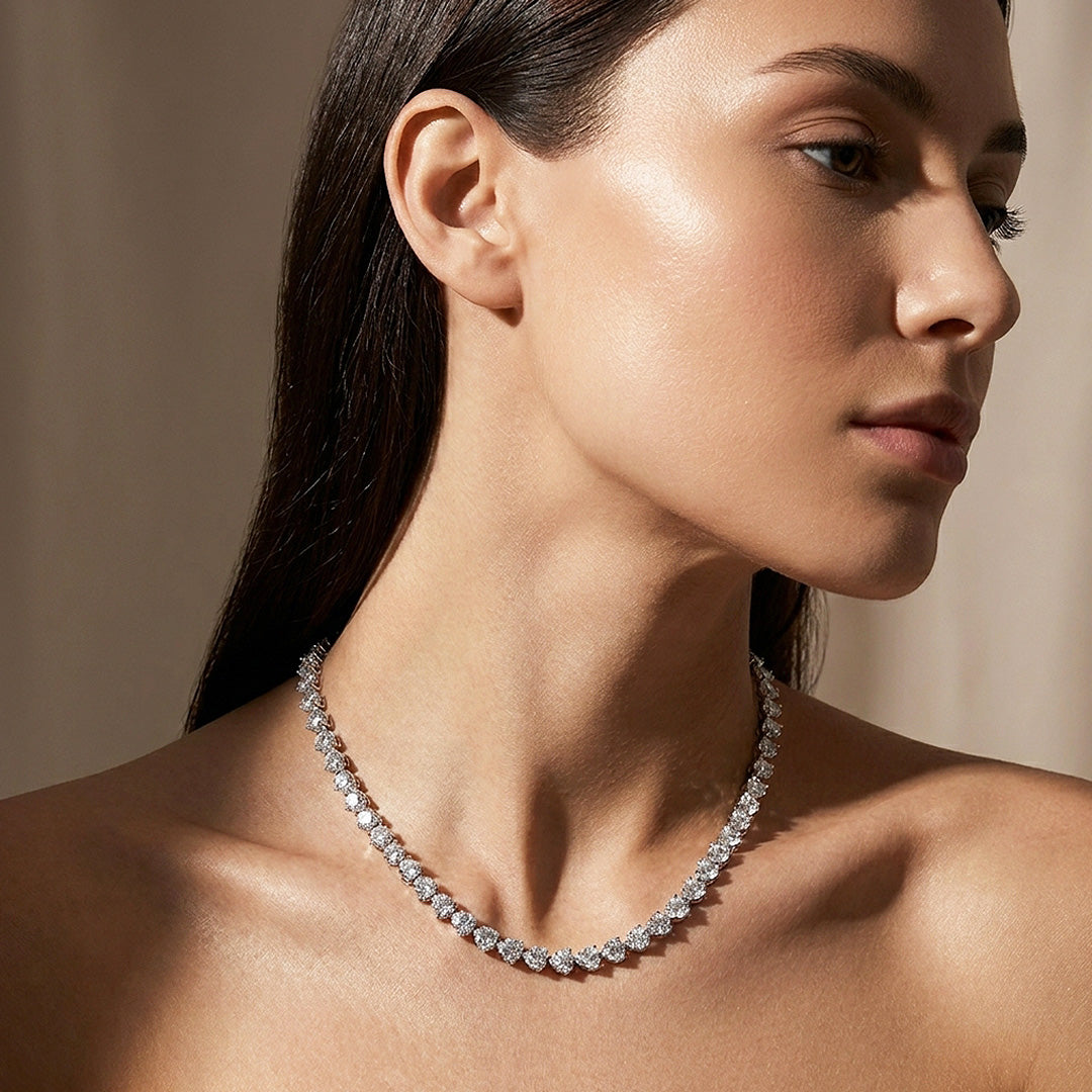 Heart Tennis Moissanite 925 Silver Necklace | PRM2070