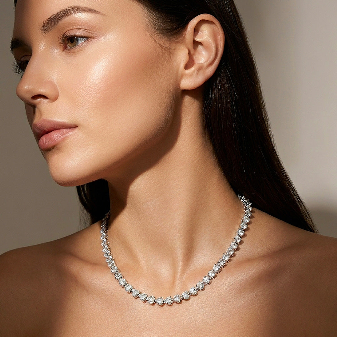 Heart Tennis Moissanite 925 Silver Necklace | PRM2070