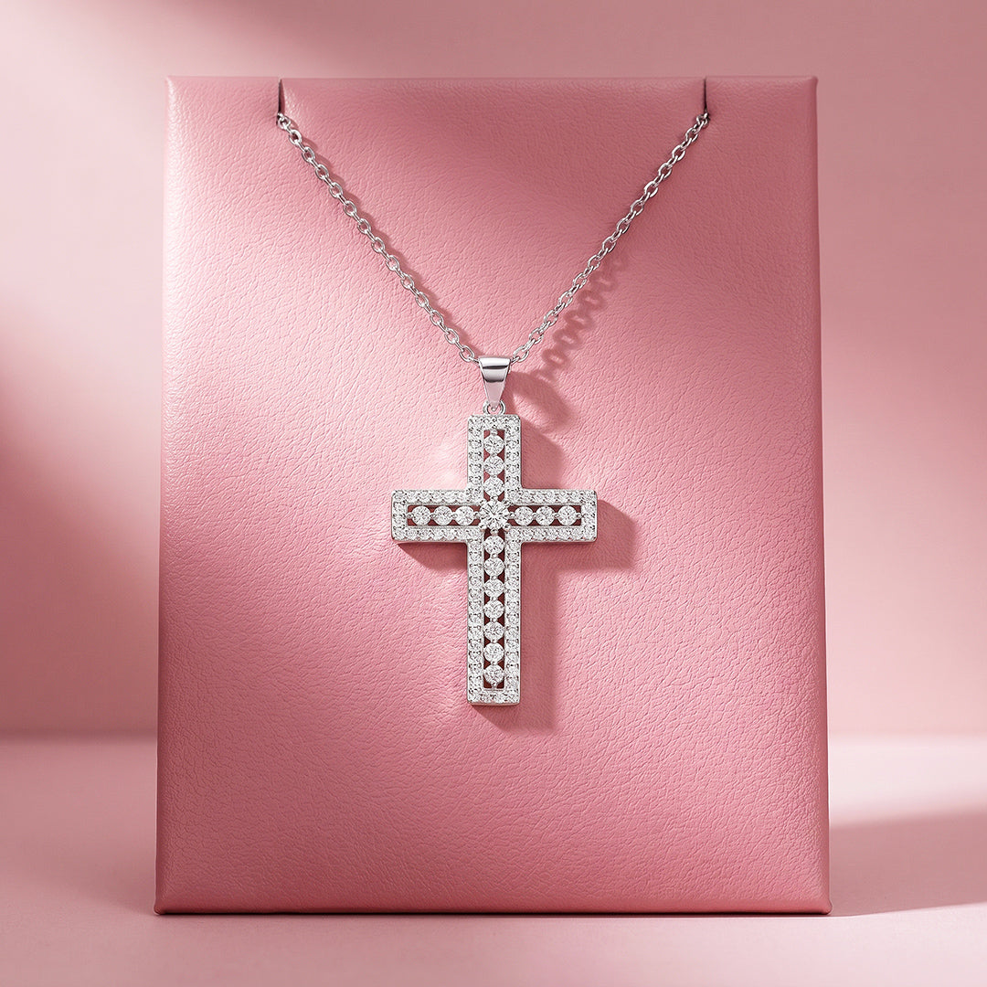 Pavé Moissanite Cross Pendant Necklace | Prm2072