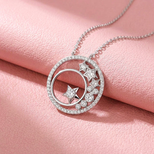 Celestial Star Circle Moissanite 925 Silver Pendant Necklace | PRM2073