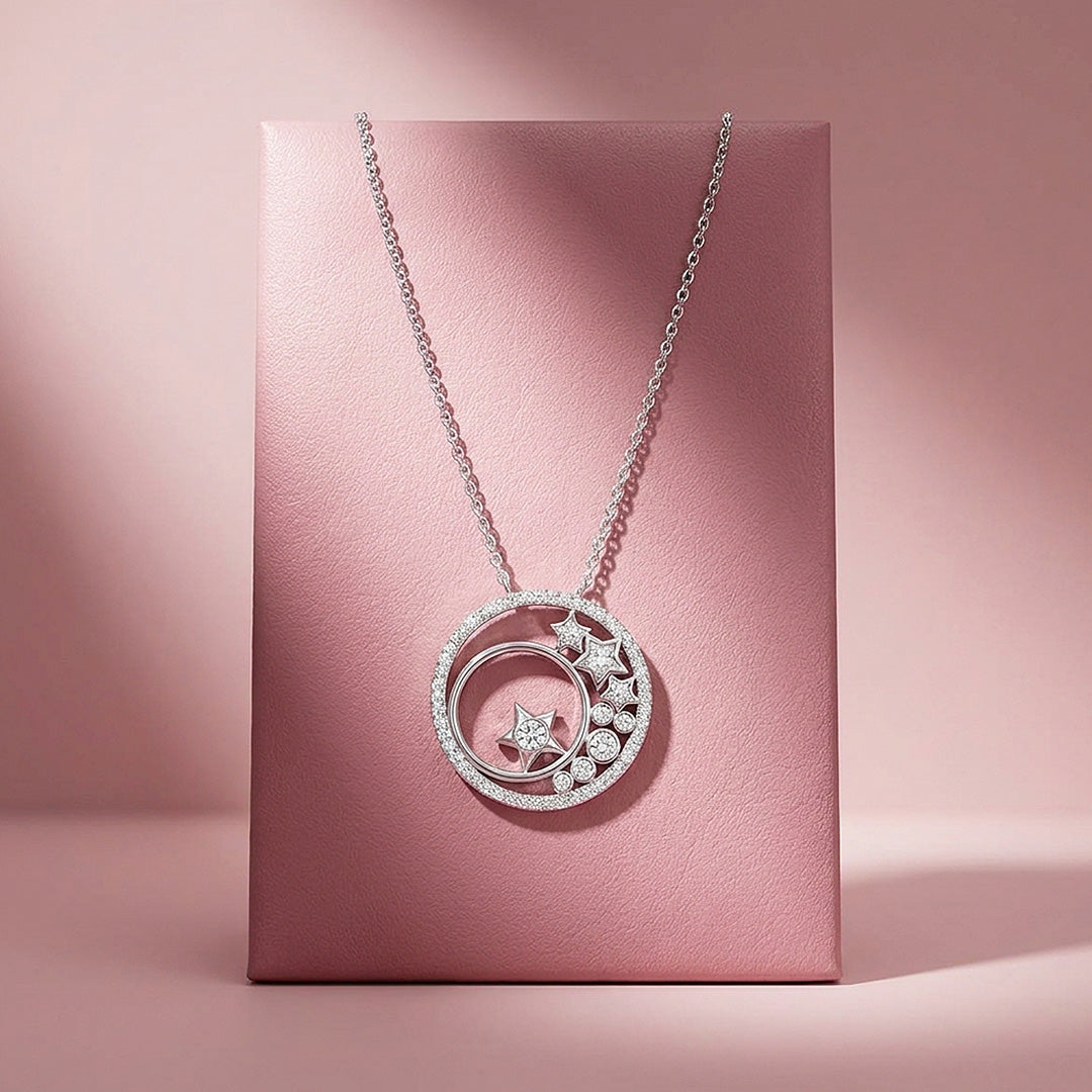 Celestial Star Circle Moissanite 925 Silver Pendant Necklace | PRM2073