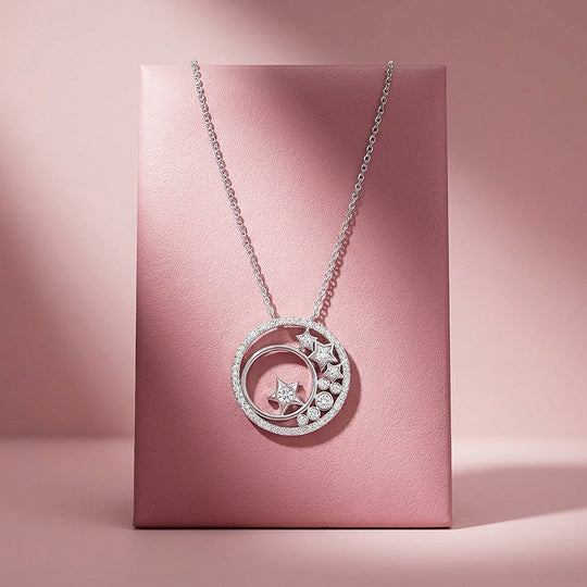 Celestial Star Circle Moissanite 925 Silver Pendant Necklace | PRM2073