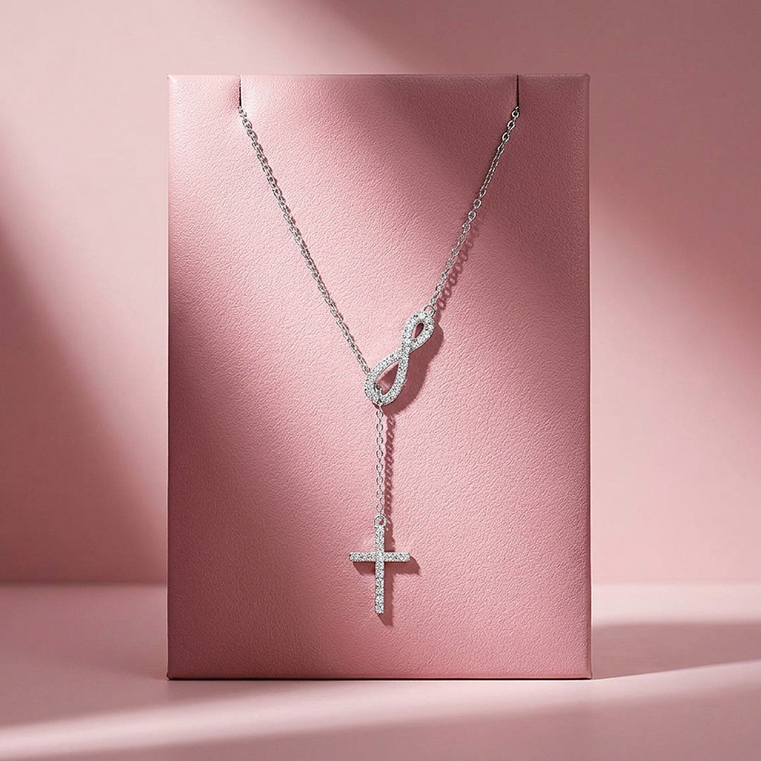 Infinity Cross Lariat Moissanite 925 Silver Pendant Necklace | PRM2074