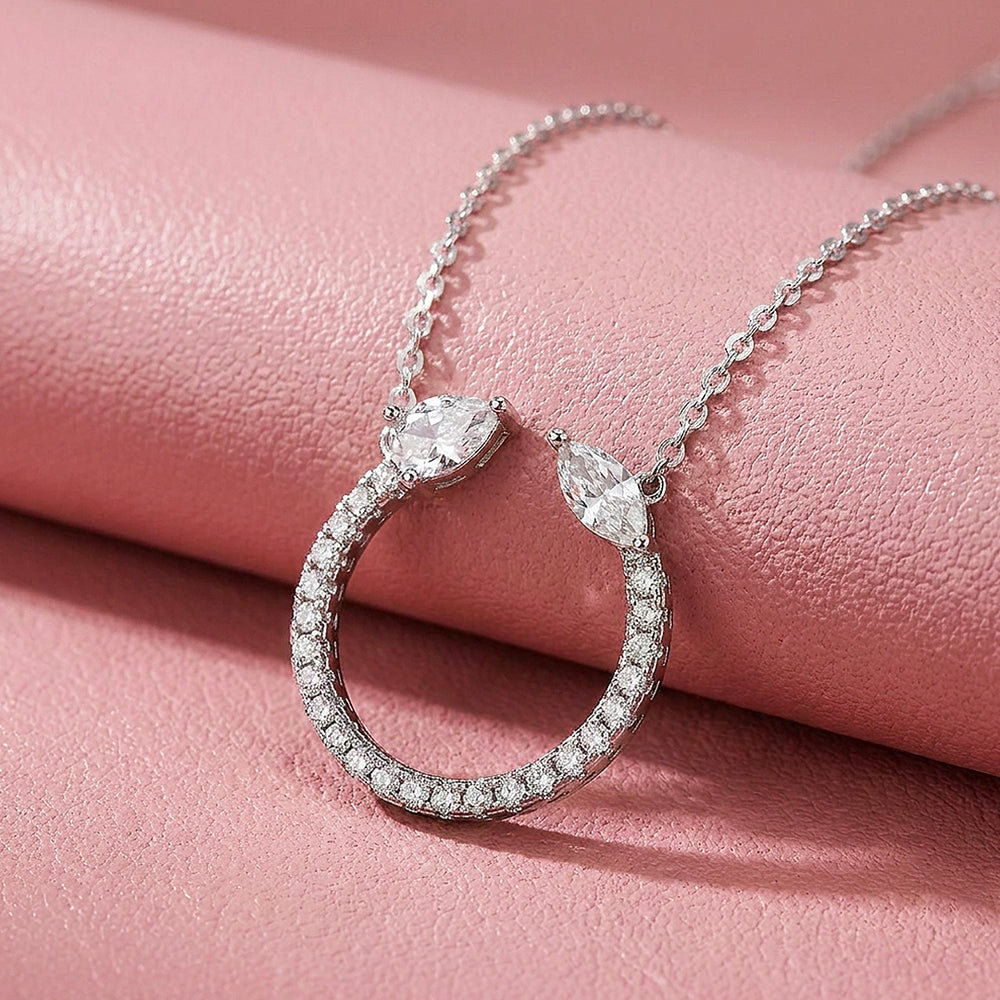 Open Circle Marquise Moissanite 925 Silver Pendant Necklace | PRM2075