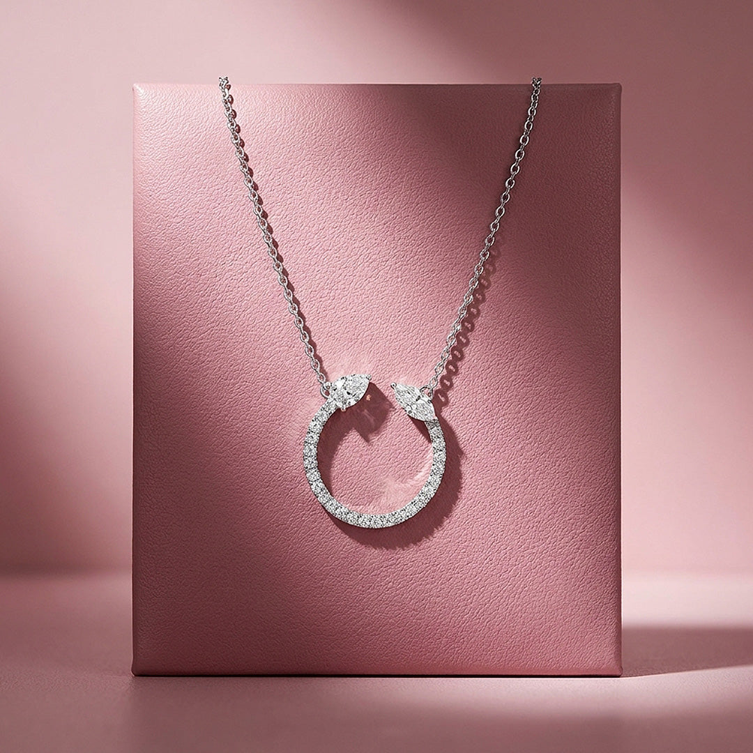 Open Circle Marquise Moissanite 925 Silver Pendant Necklace | PRM2075