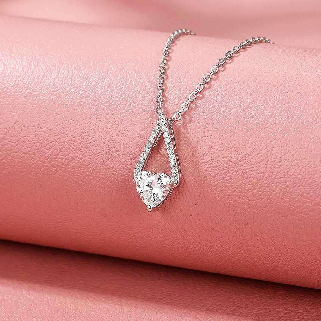 Heart Solitaire Moissanite 925 Silver Pendant Necklace | PRM2076