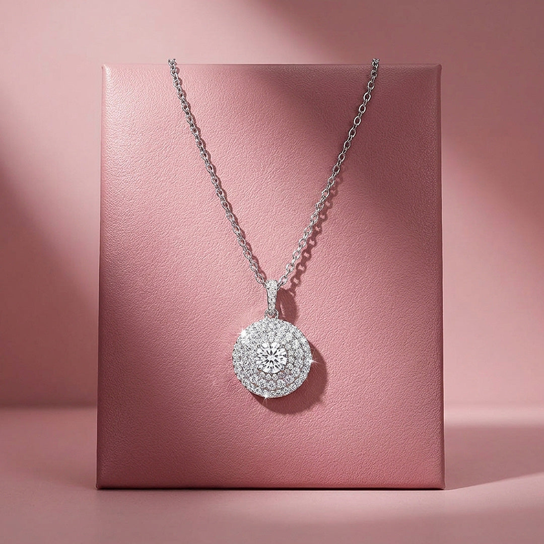 Double Halo Moissanite 925 Silver Pendant Necklace | PRM2077