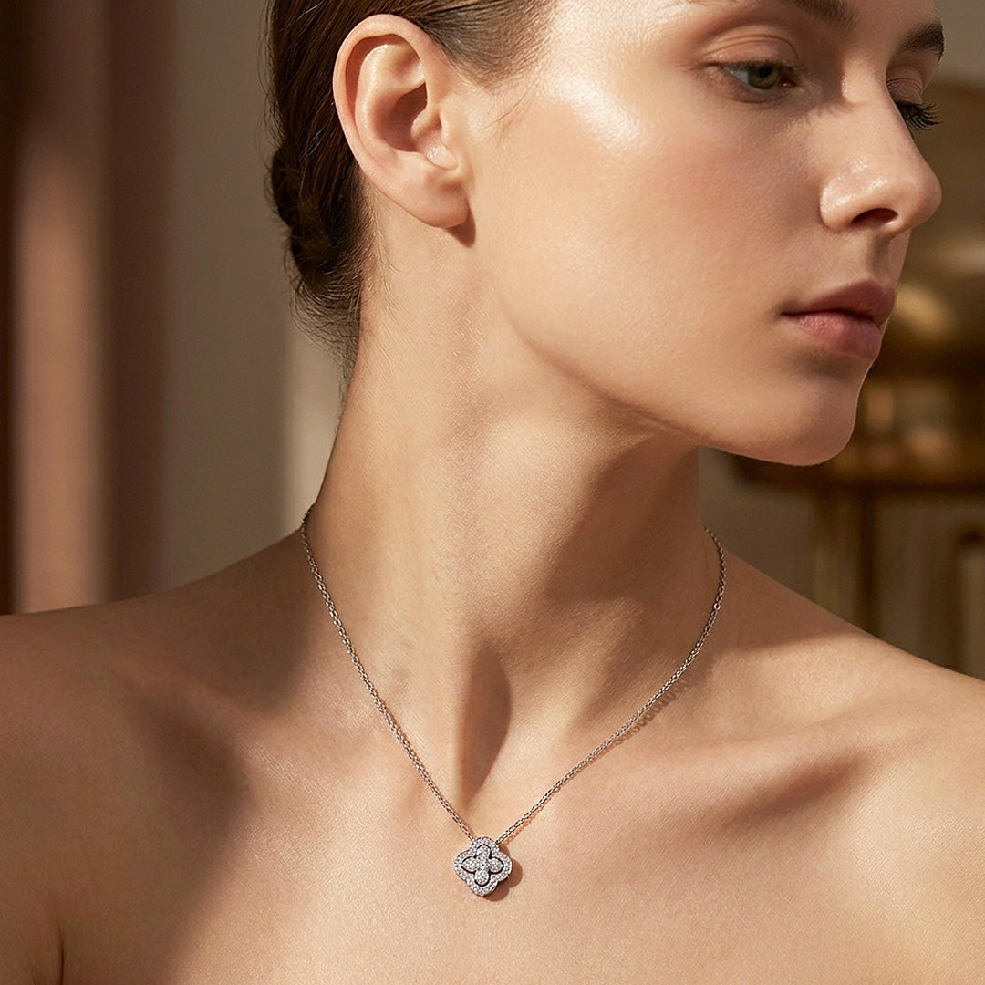 Clover Halo Moissanite 925 Silver Pendant Necklace | PRM2078