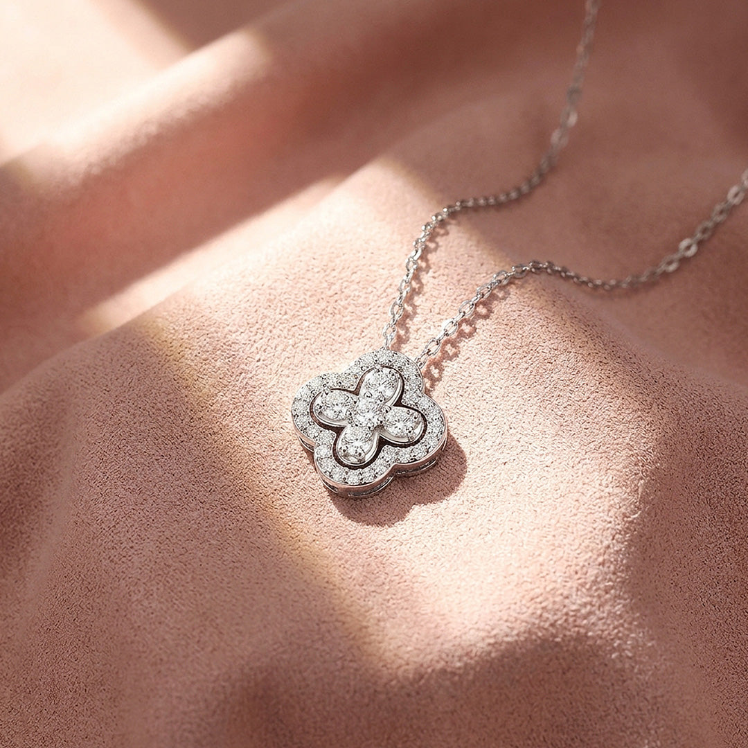 Clover Halo Moissanite 925 Silver Pendant Necklace | PRM2078