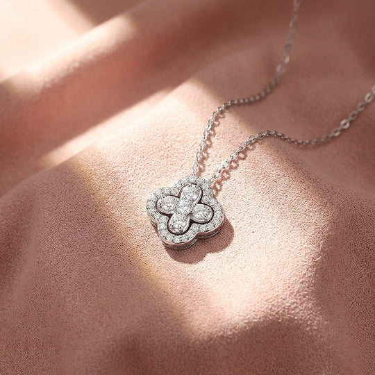 Clover Halo Moissanite 925 Silver Pendant Necklace | PRM2078