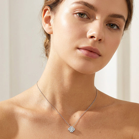 Clover Halo Moissanite 925 Silver Pendant Necklace | PRM2078