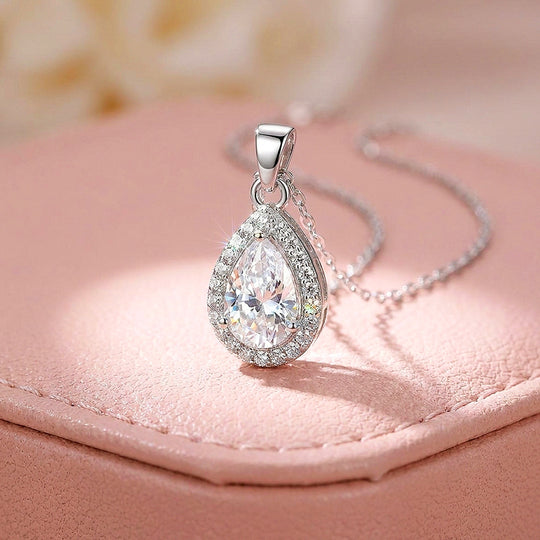 Pear Halo Moissanite 925 Silver Pendant Necklace | PRM2079