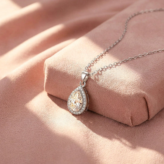 Pear Halo Moissanite 925 Silver Pendant Necklace | PRM2079
