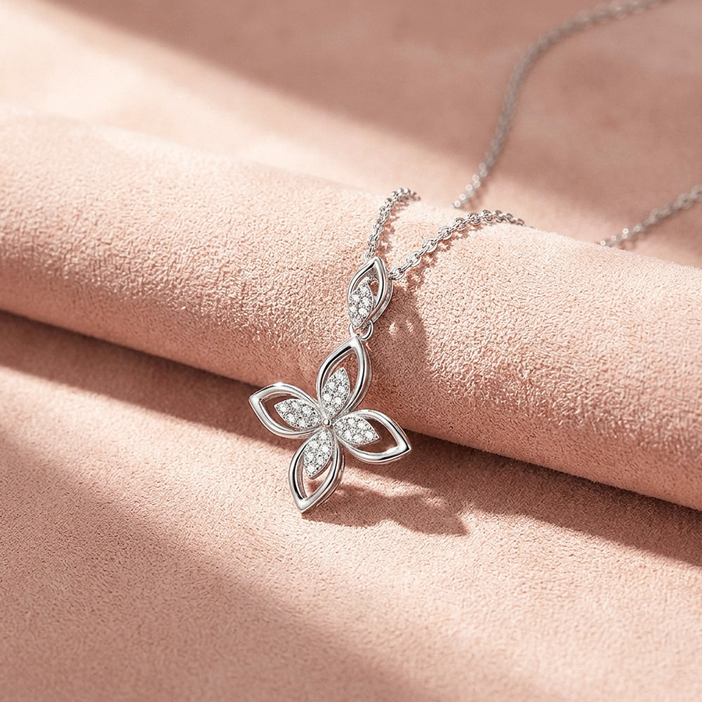 Four Petal Flower Moissanite 925 Silver Pendant Necklace | PRM2080