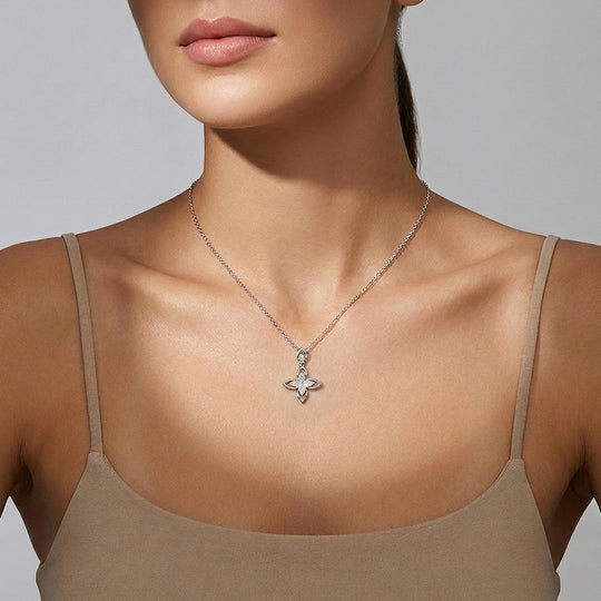 Four Petal Flower Moissanite 925 Silver Pendant Necklace | PRM2080