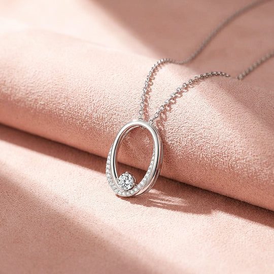 Open Oval Solitaire Moissanite 925 Silver Pendant Necklace | PRM2081