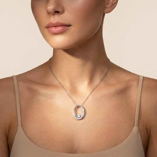 Open Oval Solitaire Moissanite 925 Silver Pendant Necklace | PRM2081