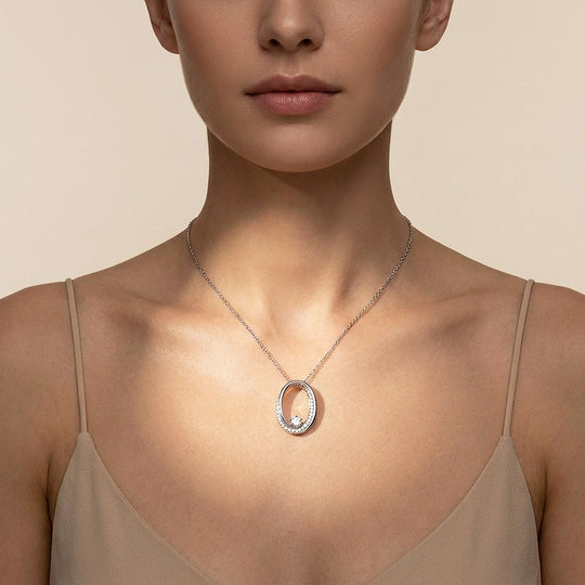 Open Oval Solitaire Moissanite 925 Silver Pendant Necklace | PRM2081