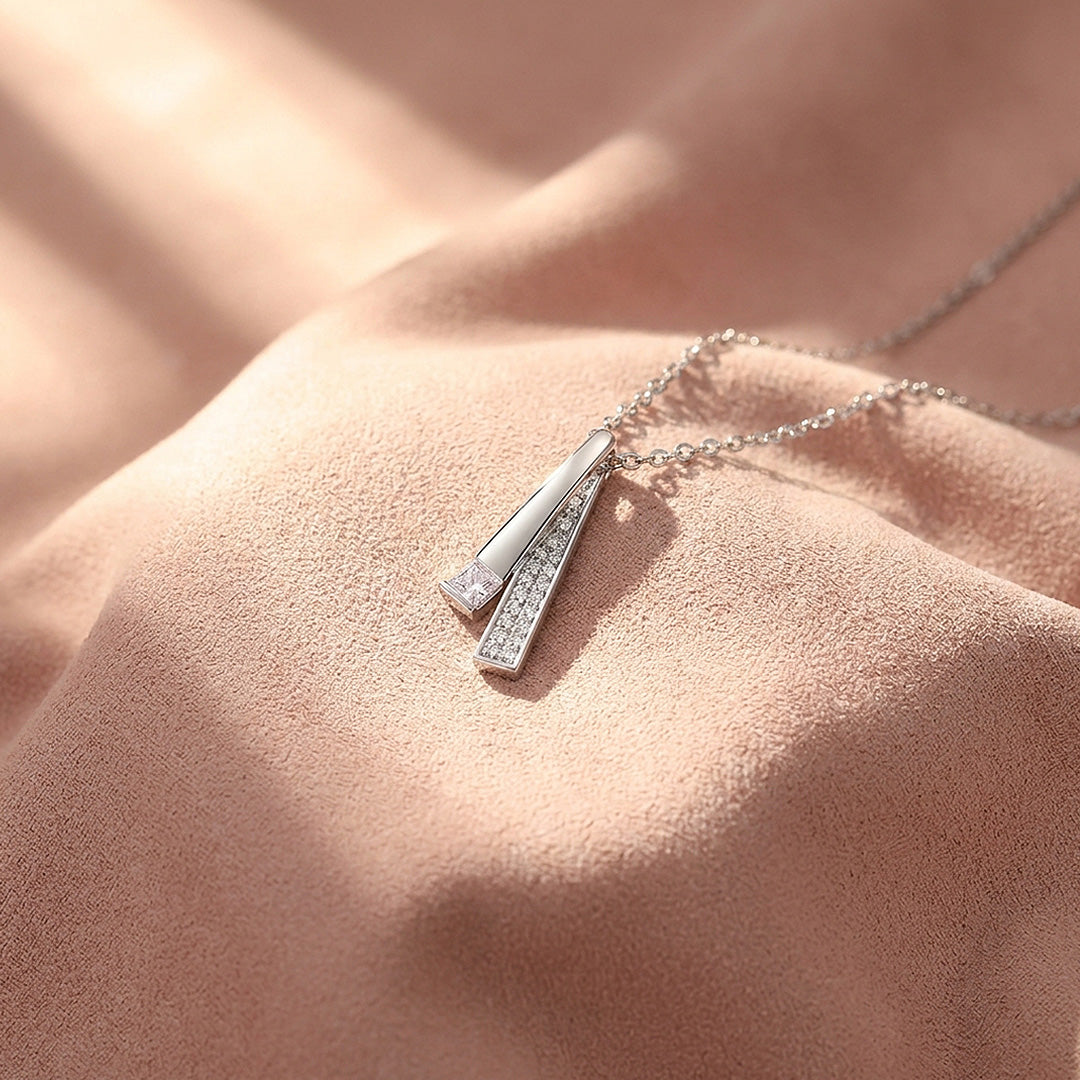 Dual Bar Drop Moissanite 925 Silver Pendant Necklace | PRM2082