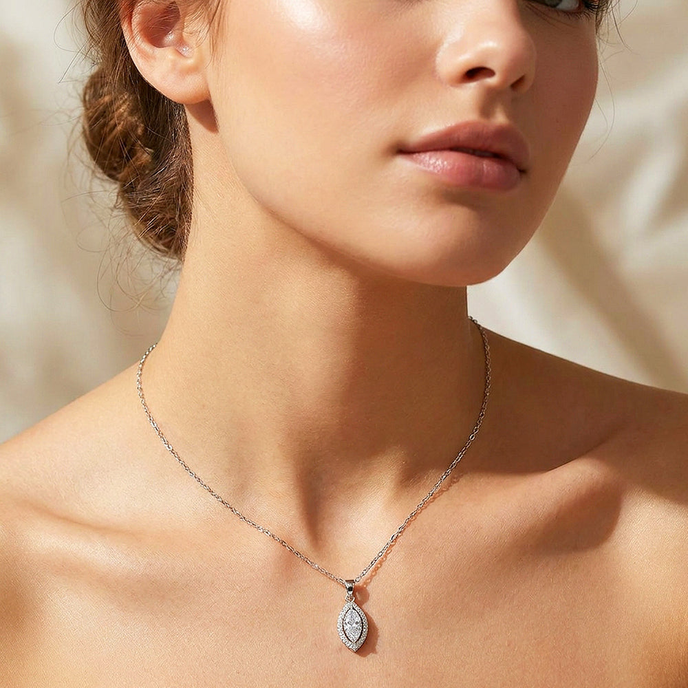 Marquise Halo Moissanite 925 Silver Pendant Necklace | PRM2083