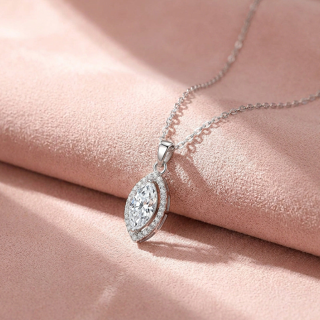 Marquise Halo Moissanite 925 Silver Pendant Necklace | PRM2083
