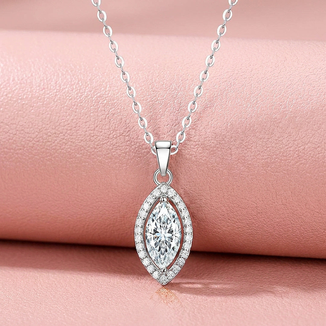 Marquise Halo Moissanite 925 Silver Pendant Necklace | PRM2083