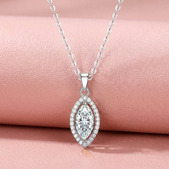 Marquise Halo Moissanite 925 Silver Pendant Necklace | PRM2083