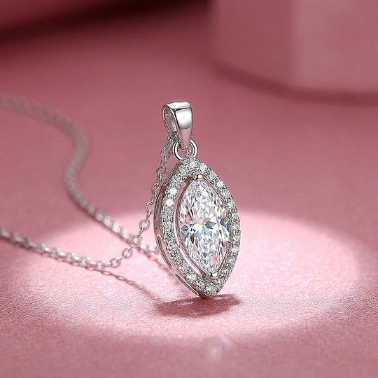 Marquise Halo Moissanite 925 Silver Pendant Necklace | PRM2083