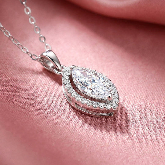 Marquise Halo Moissanite 925 Silver Pendant Necklace | PRM2083