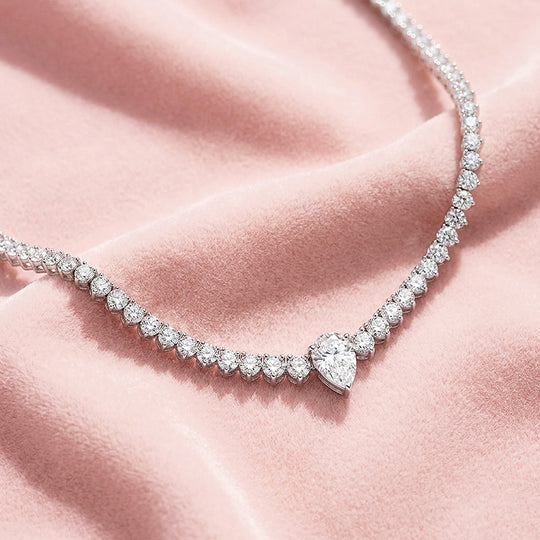 Graduated Pear Cut Moissanite 925 Silver Tennis Necklace | PRM2087