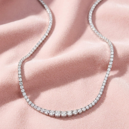Graduated Round Genuine Moissanite 925 Silver Tennis Necklace | PRM2090