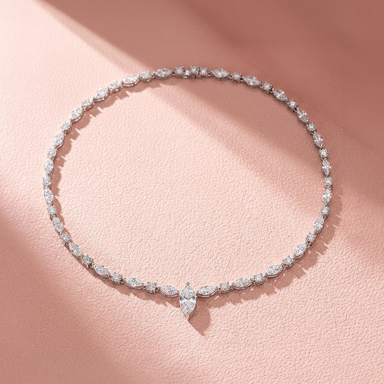 Marquise Cut Genuine Moissanite 925 Silver Tennis Necklace | PRM2091