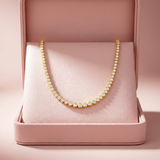Bezel-Set Genuine Moissanite Gold 925 Silver Tennis Necklace | PRM2092