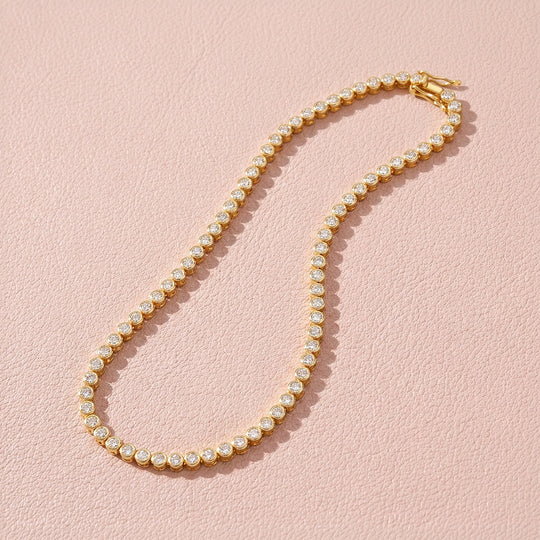 Bezel-Set Genuine Moissanite Gold 925 Silver Tennis Necklace | PRM2092