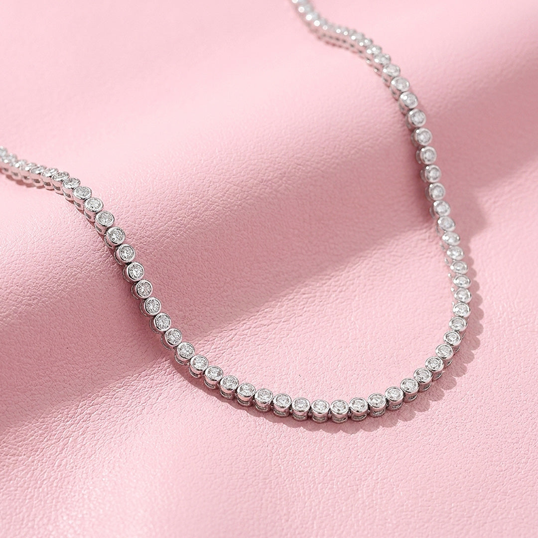 Bezel-Set Genuine Moissanite 925 Sterling Silver Tennis Necklace | PRM2093