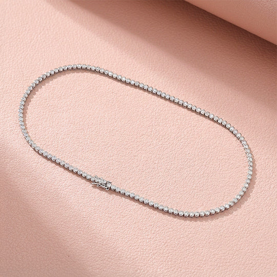 Bezel-Set Genuine Moissanite 925 Sterling Silver Tennis Necklace | PRM2093
