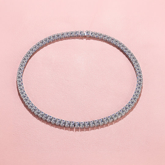 Emerald Cut Genuine Moissanite 925 Silver Tennis Necklace | PRM2094
