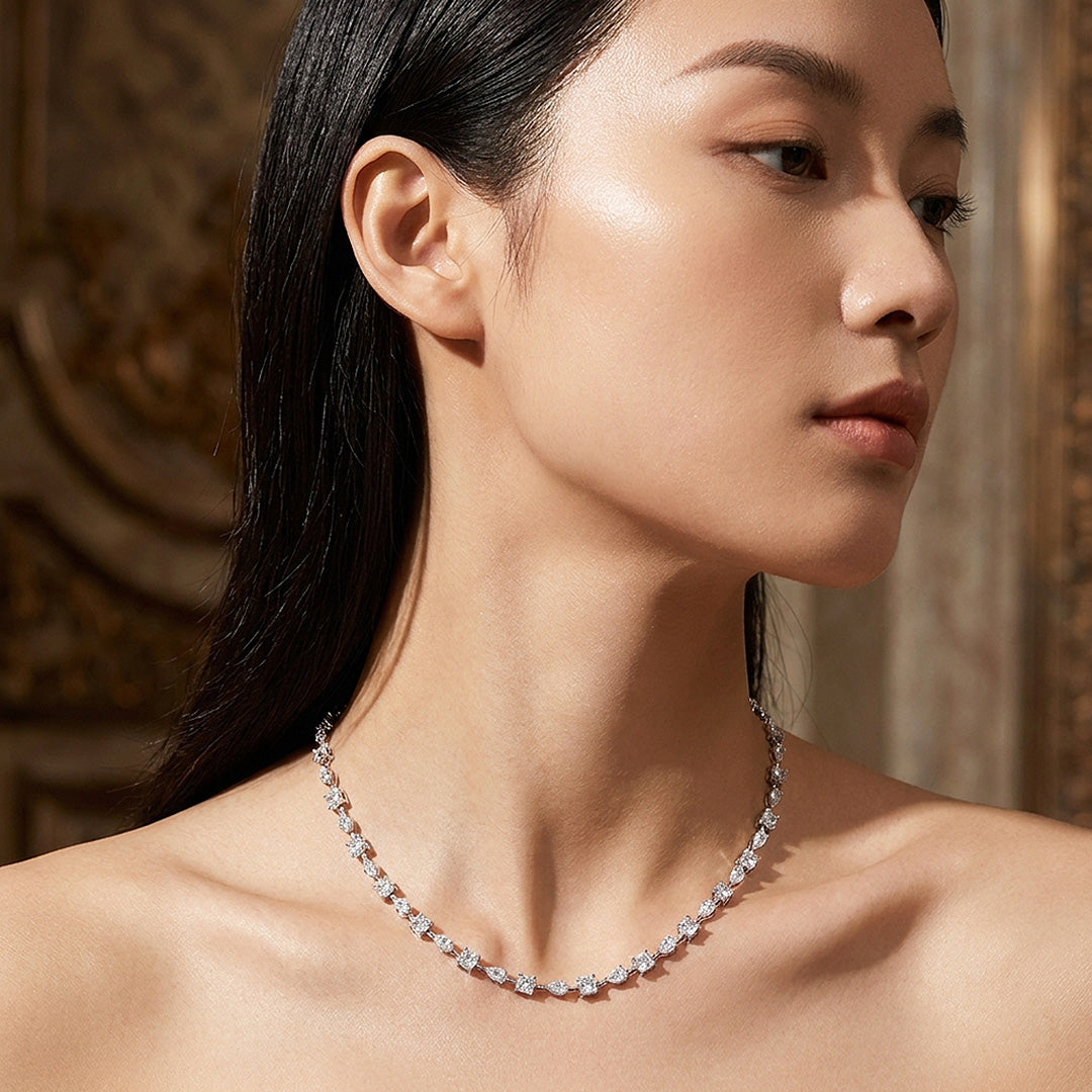 Fancy Multi-Shape Genuine Moissanite 925 Silver Necklace | PRM2095