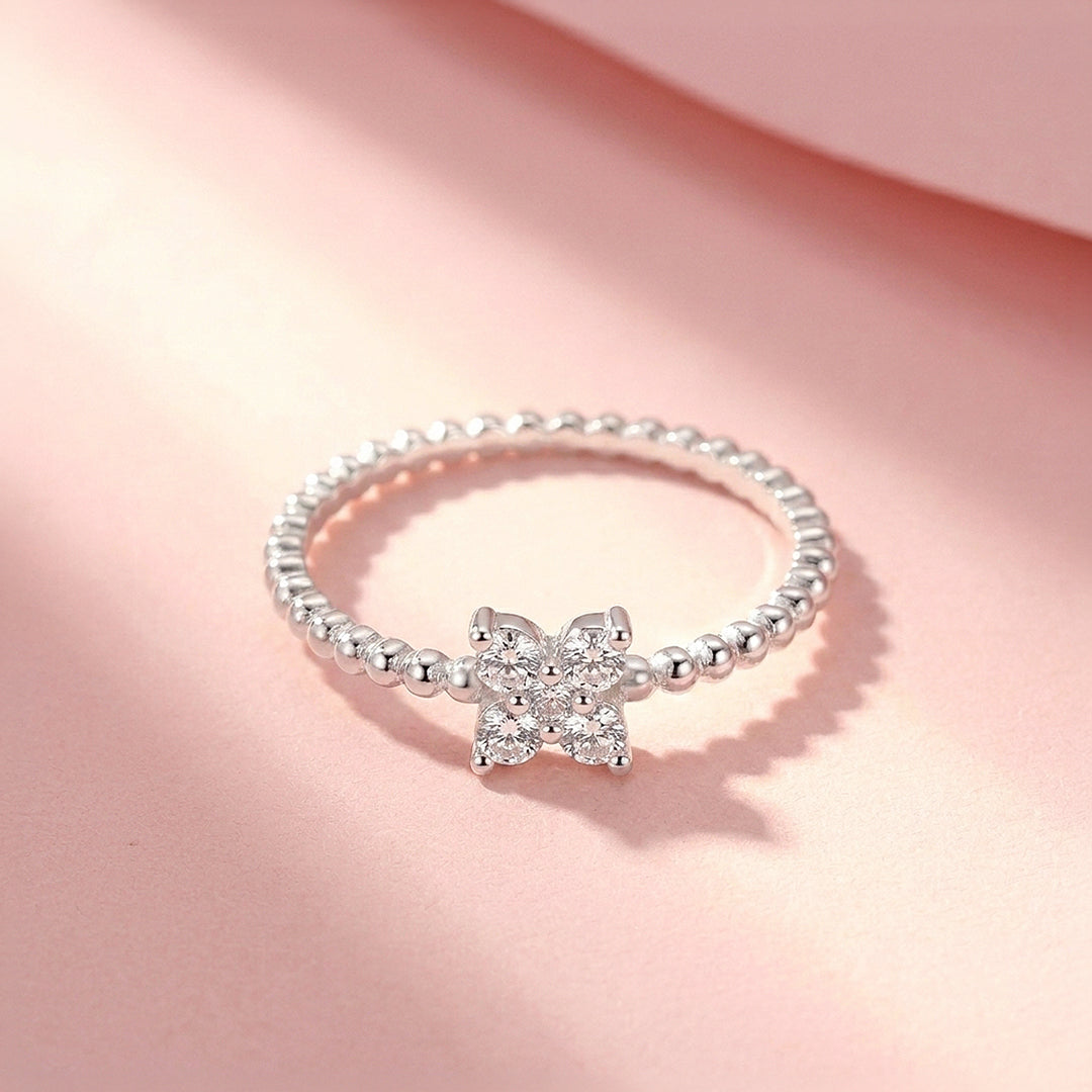 Four-Leaf Clover Cluster Ring | Moissanite | 925 Sterling Silver | Prm5004