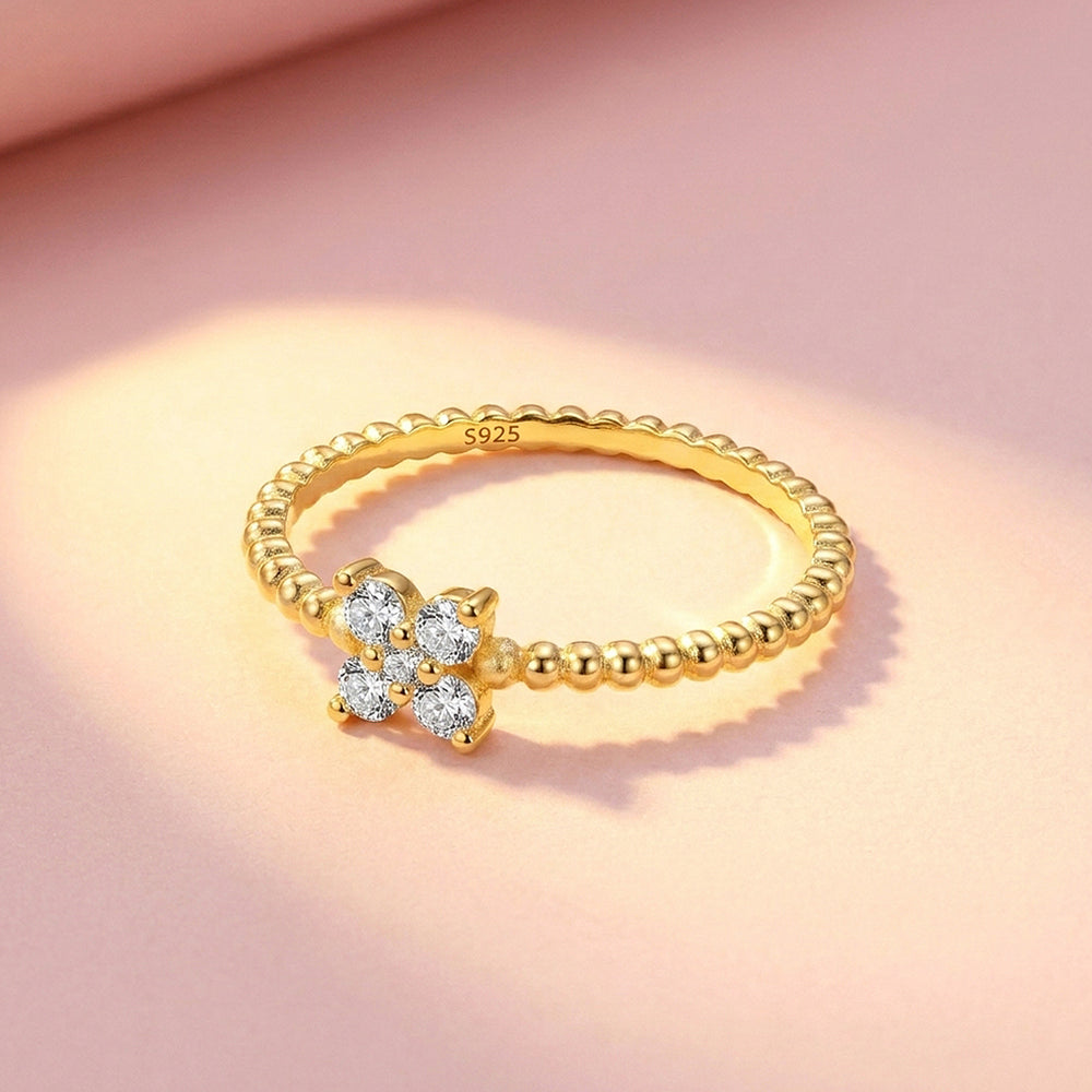 Four-Leaf Clover Cluster Ring | Moissanite | 925 Sterling Silver | Prm5004