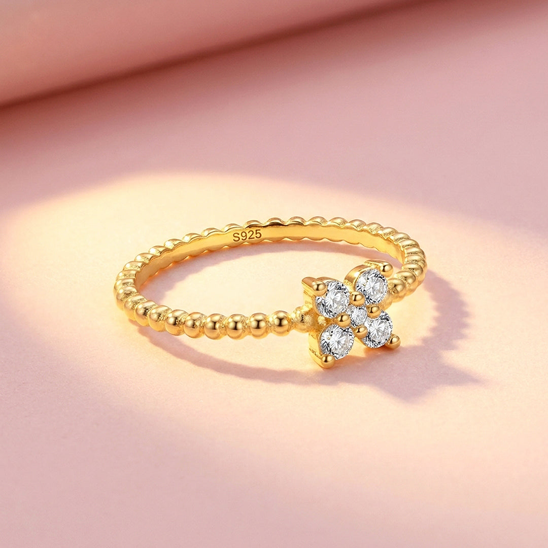 Four-Leaf Clover Cluster Ring | Moissanite | 925 Sterling Silver | Prm5004