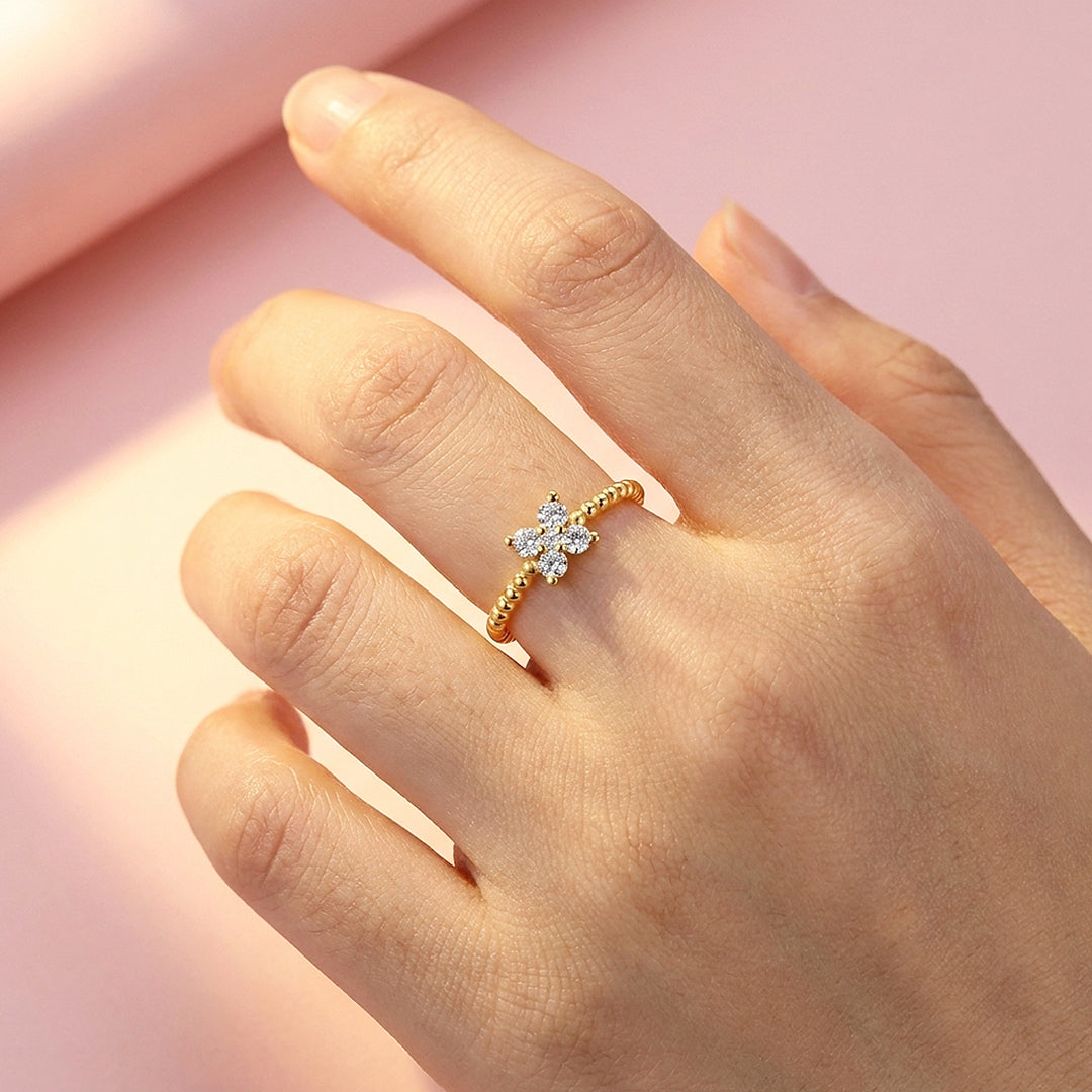 Four-Leaf Clover Cluster Ring | Moissanite | 925 Sterling Silver | Prm5004