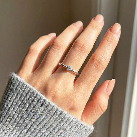 Round Bezel Solitaire Beaded Ring | Moissanite | 925 Sterling Silver | Prm5006