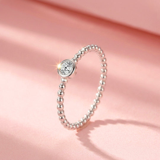 Round Bezel Solitaire Beaded Ring | Moissanite | 925 Sterling Silver | Prm5006