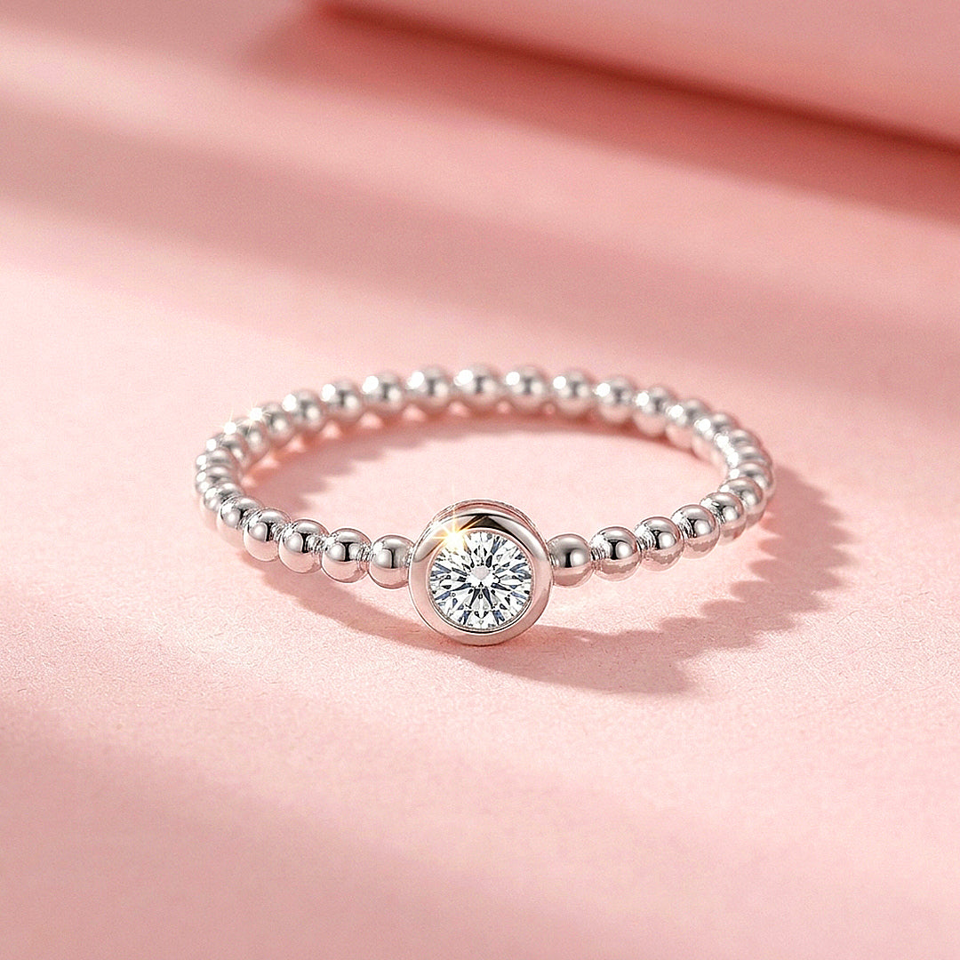 Round Bezel Solitaire Beaded Ring | Moissanite | 925 Sterling Silver | Prm5006