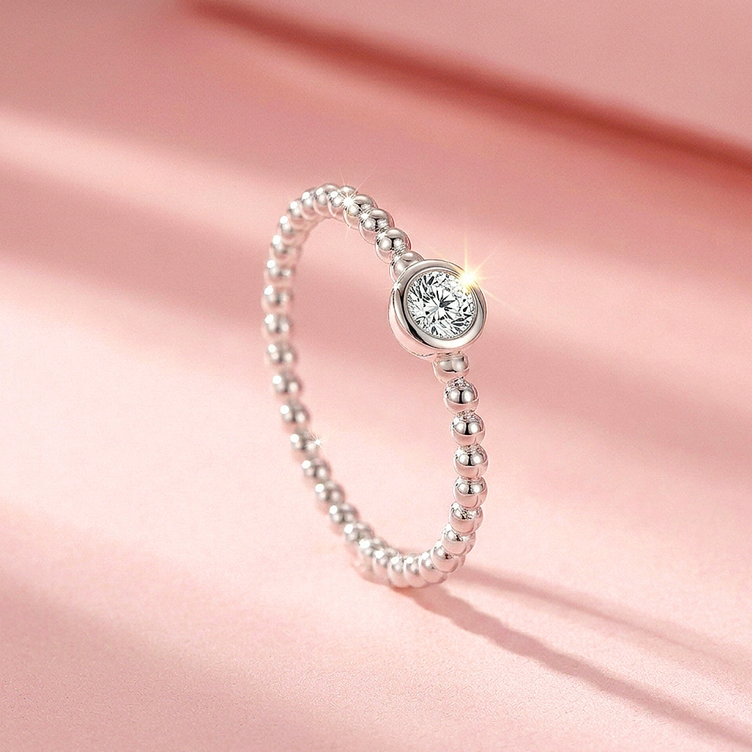 Round Bezel Solitaire Beaded Ring | Moissanite | 925 Sterling Silver | Prm5006