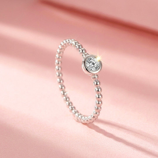 Round Bezel Solitaire Beaded Ring | Moissanite | 925 Sterling Silver | Prm5006