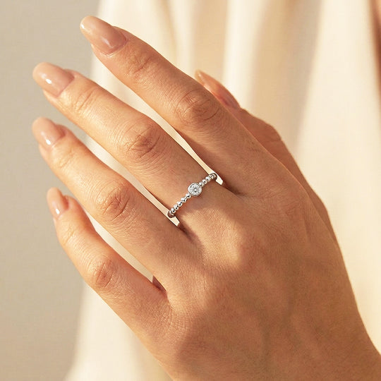 Round Bezel Solitaire Beaded Ring | Moissanite | 925 Sterling Silver | Prm5006